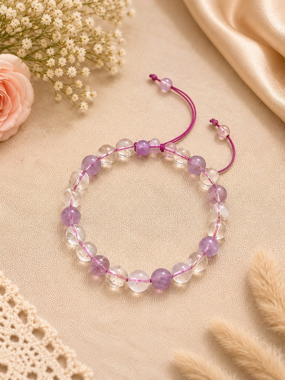 Purple Beaded Adjustable Women's Bracelet